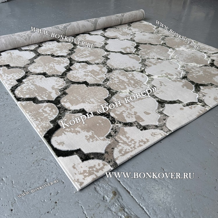 Турецкий Геометрический Ковер Арт 30361 Бежевый с Зеленым